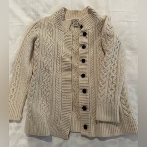 Vintage LL Bean Womens Cardigan Crème Sz S Chunky Cable Knit 100% Wool Heavy